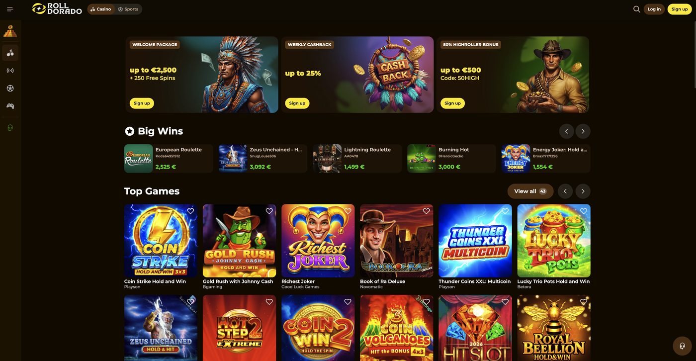 RollDorado mobile casino lobby